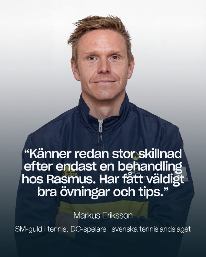 Markus Eriksson, SM-guld i tennis: ”Känner redan stor skillnad efter endast en behandling hos Rasmus.”